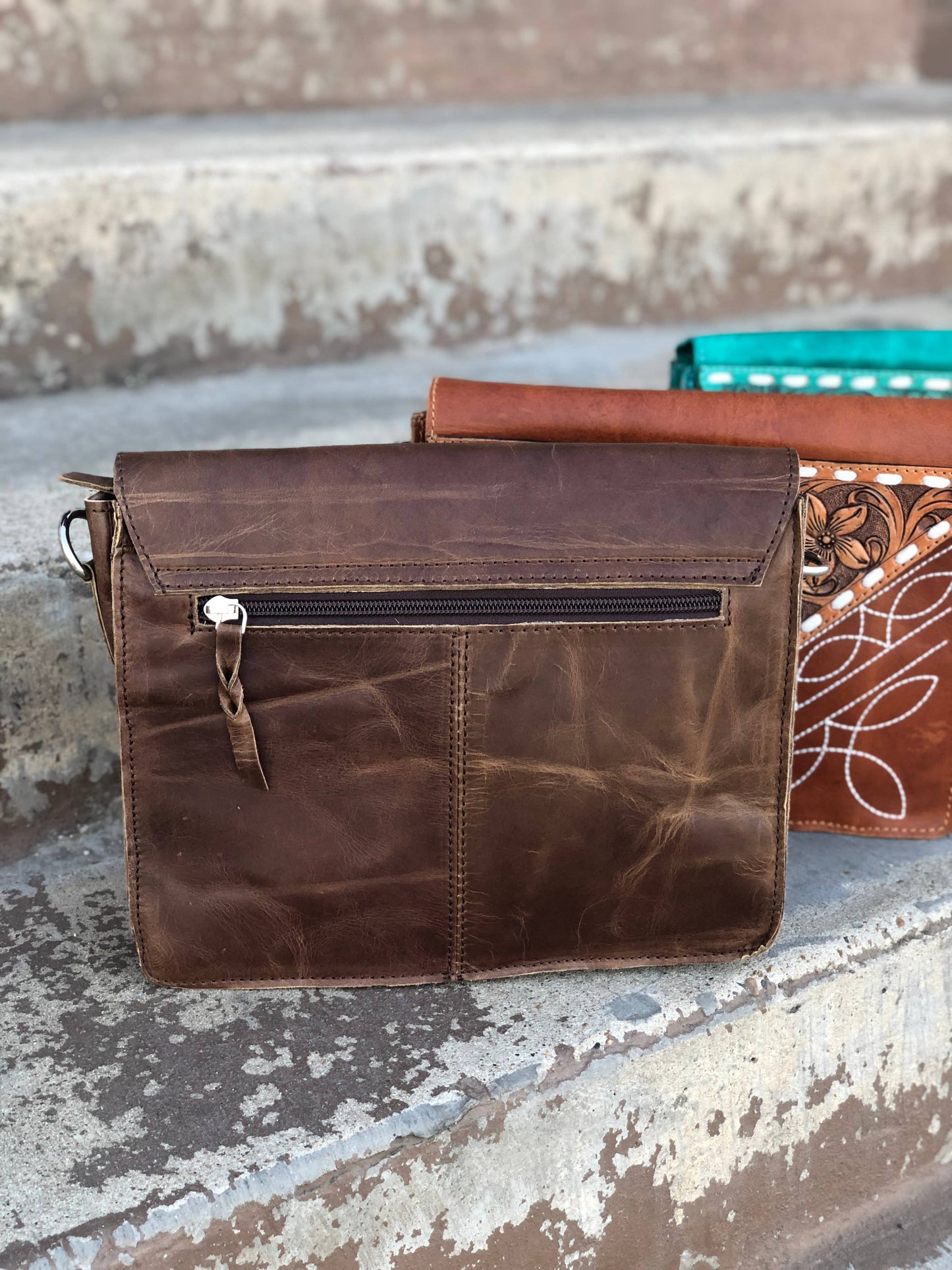 Cowhide BootStitch Leather Tooled Floral Crossbody