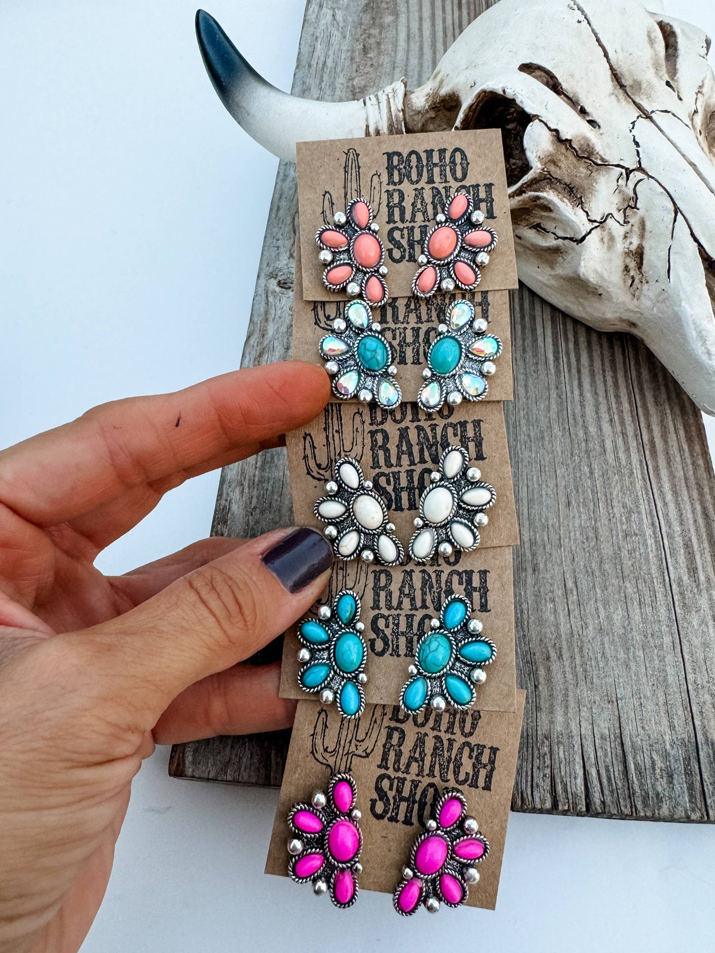 Oval Stone Stud Earrings