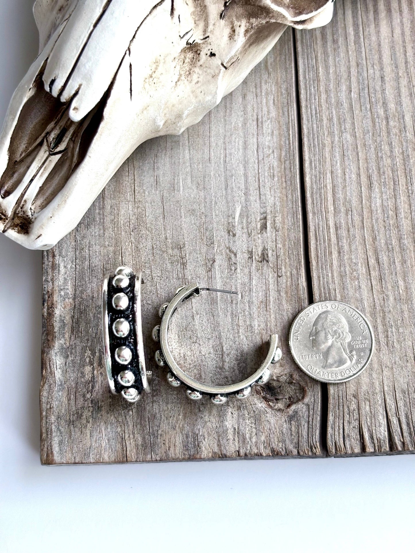 Studded Open Hoop Earrings