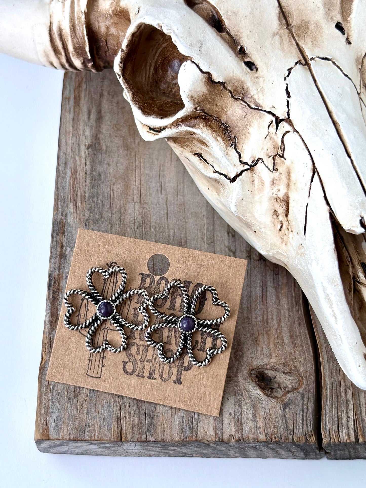 Clover with Stone Stud Earrings