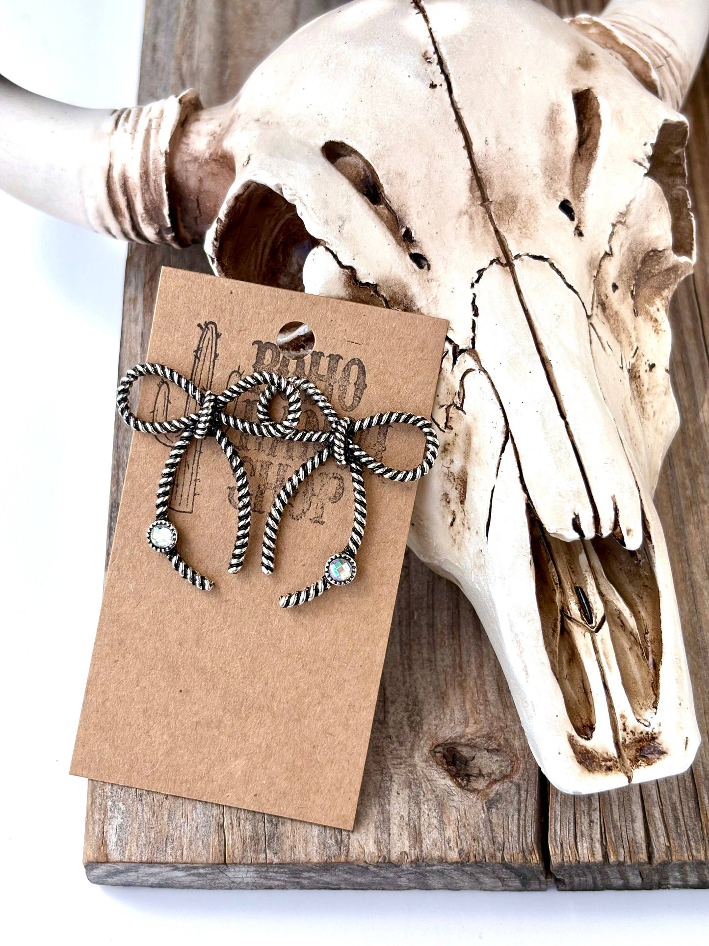 Coquette Bow with Stone Stud Earrings