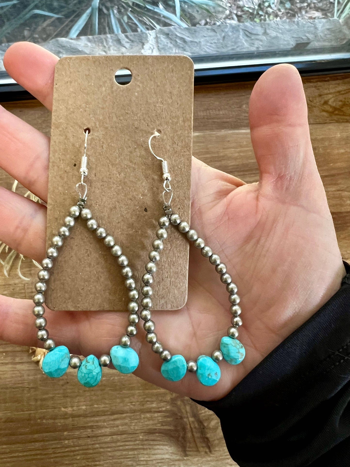 Magnesite turquoise teardrop dangle earrings