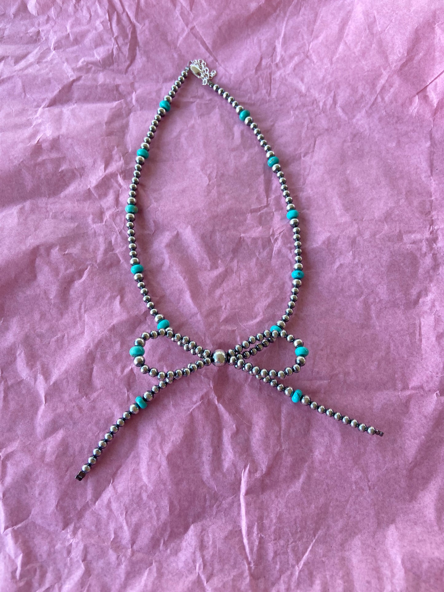 Sterling Silver Bow Necklace with Turquoise