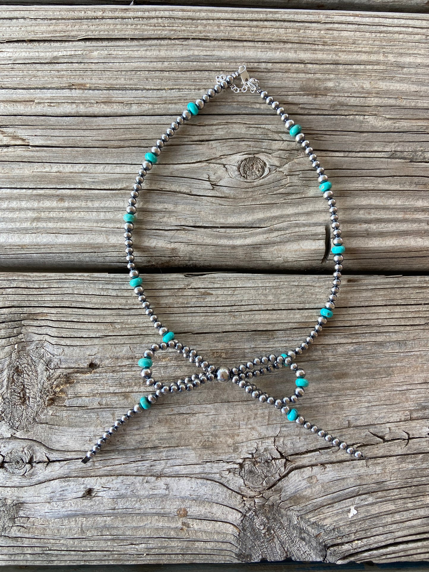 Sterling Silver Bow Necklace with Turquoise