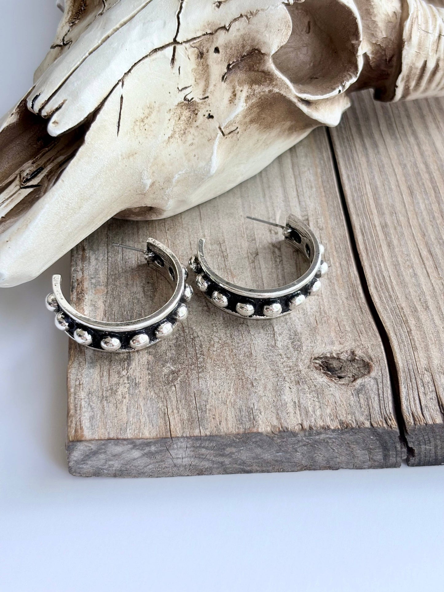 Studded Open Hoop Earrings