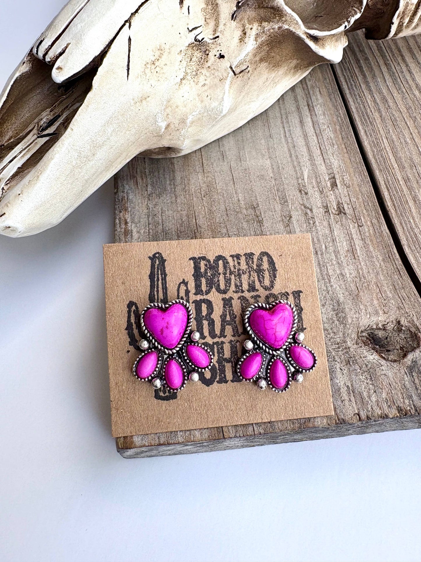 Heart Stone Stud Earrings