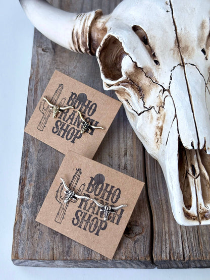 Dainty Longhorn Skull Stud Earrings