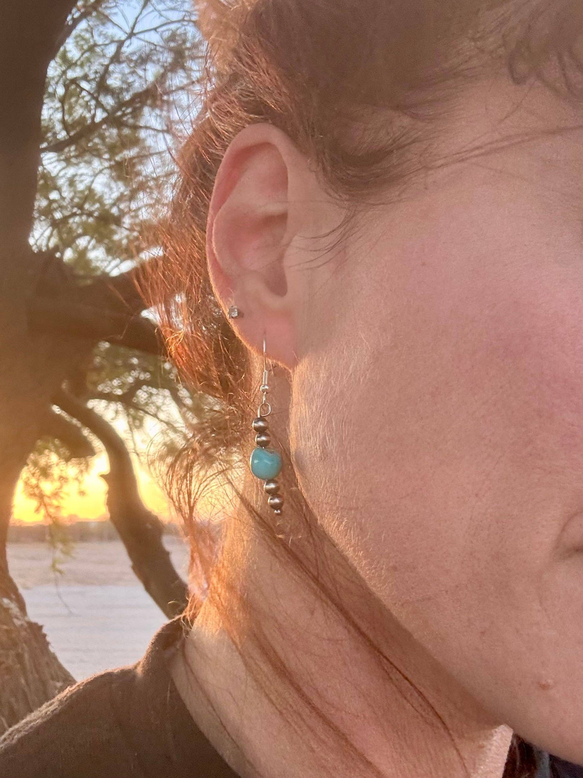 Genuine turquoise Earrings/Navajo Pearl Earrings/Boho