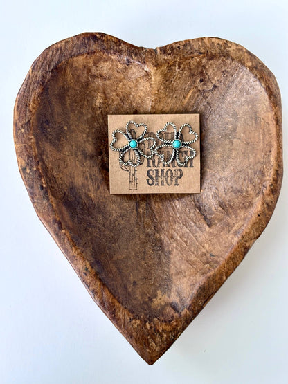 Clover with Stone Stud Earrings