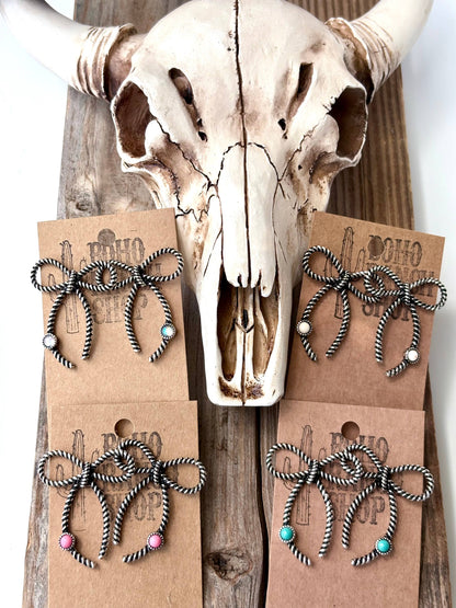 Coquette Bow with Stone Stud Earrings