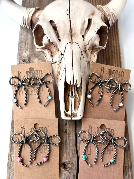 Coquette Bow with Stone Stud Earrings