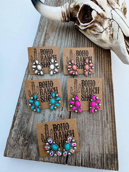 Oval Stone Stud Earrings