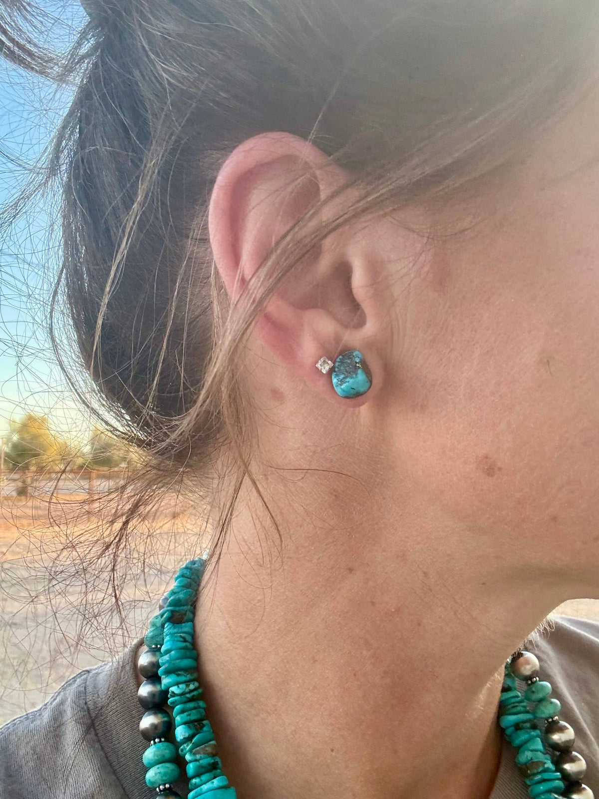 Kingman Turquoise Stud Earrings/Nugget Earrings/Western Stud