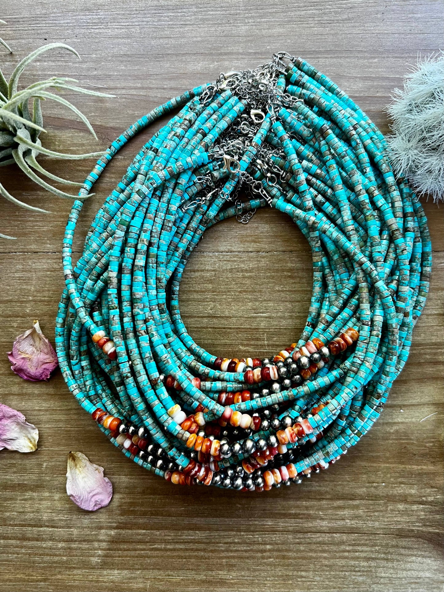 Vibrant Choker - Sterling Silver Pearls and Spiny Orange on Turquoise Veracite