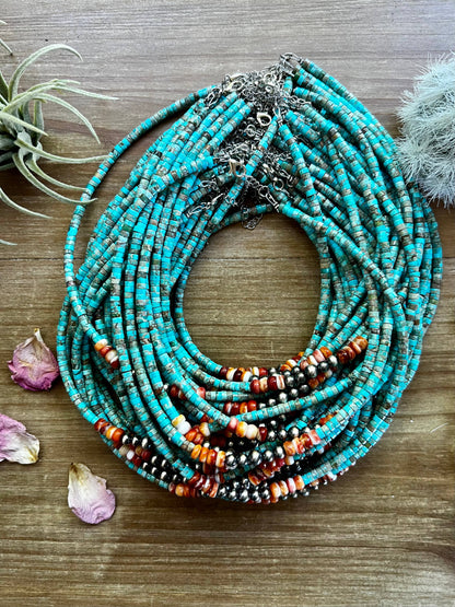 Vibrant Choker - Sterling Silver Pearls and Spiny Orange on Turquoise Veracite