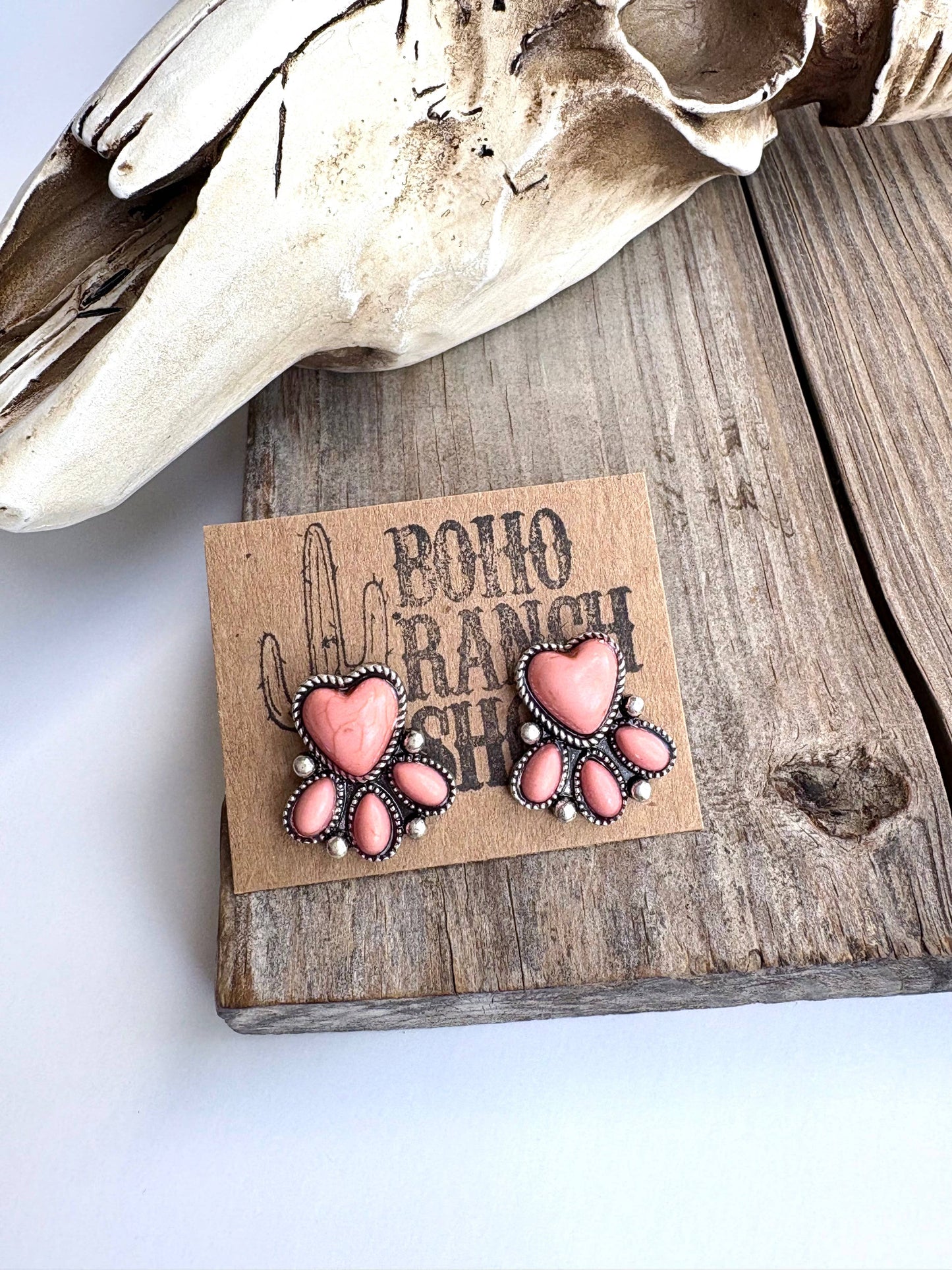 Heart Stone Stud Earrings