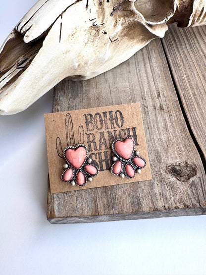 Heart Stone Stud Earrings