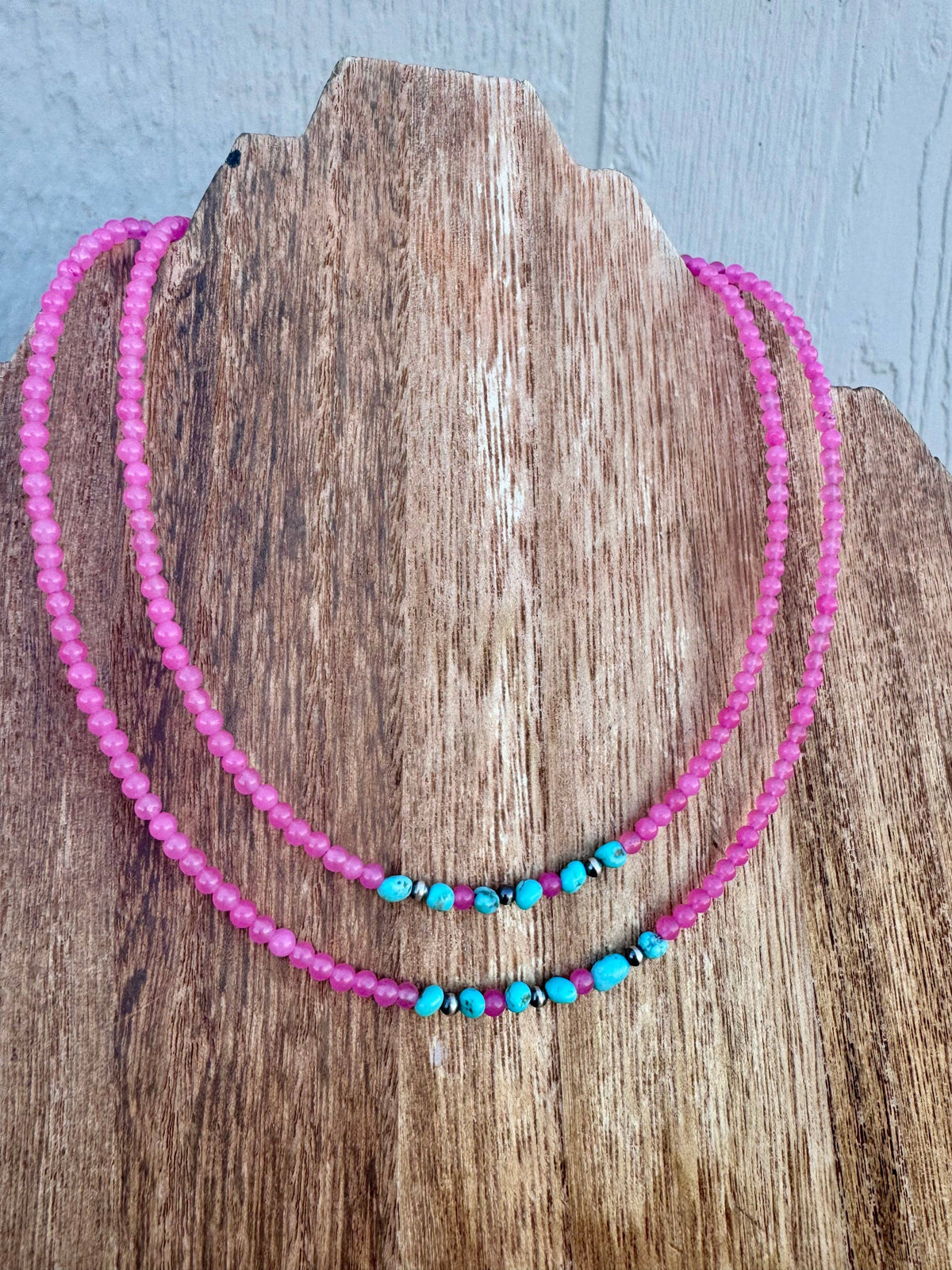 Pink Choker with Turquoise & Navajo Pearls/Western Choker