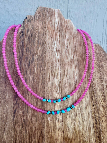 Pink Choker with Turquoise & Navajo Pearls/Western Choker