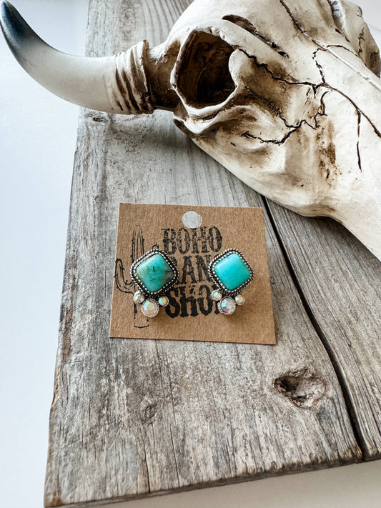 Diamond Shape Stone Stud Earrings