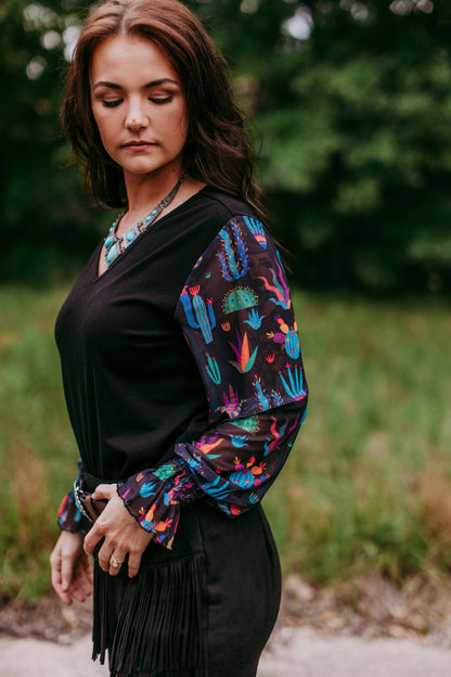 MK394 Susie V Neck Mesh Long Sleeve Top