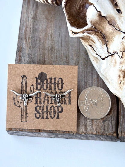 Dainty Longhorn Skull Stud Earrings
