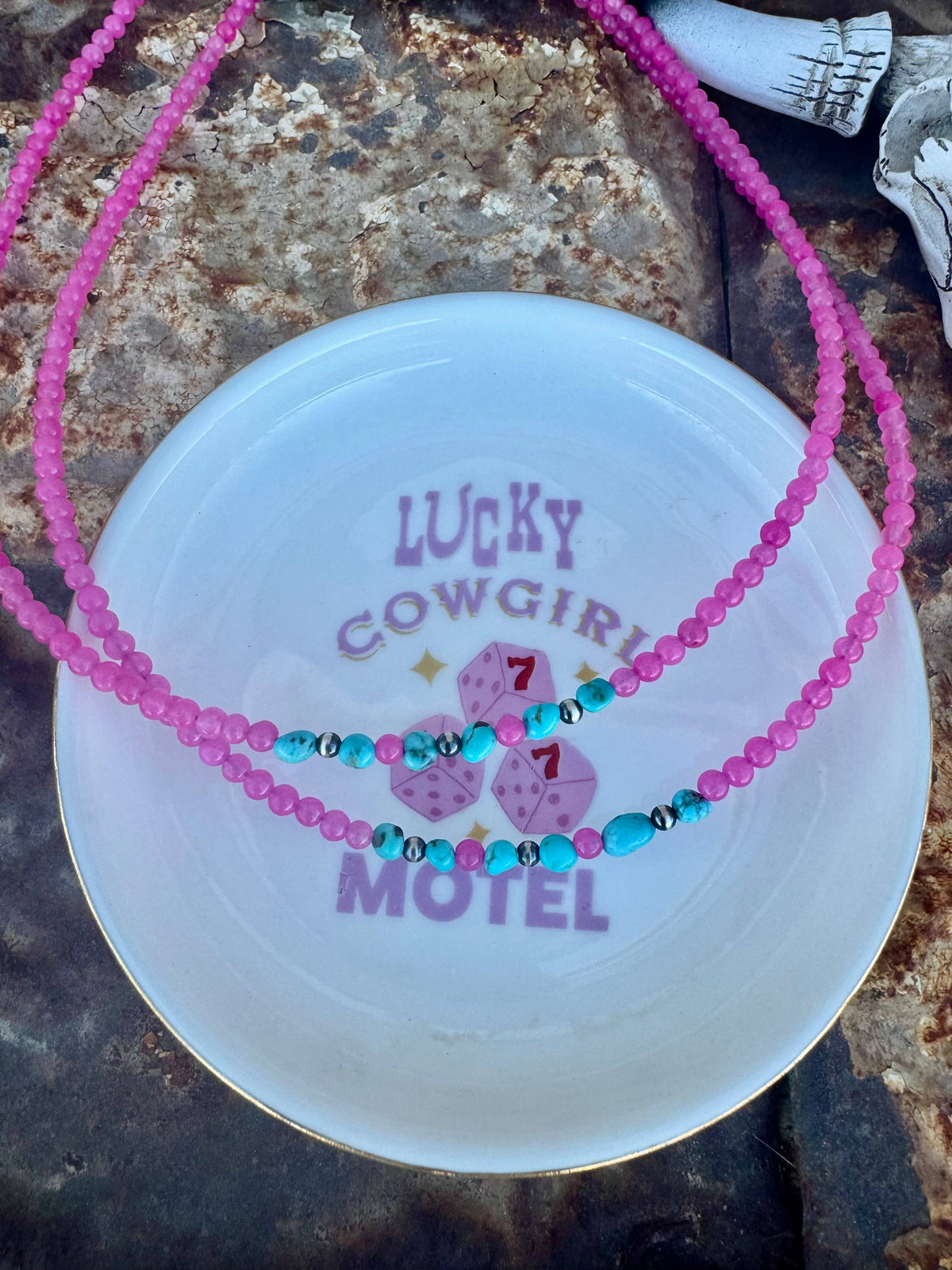 Pink Choker with Turquoise & Navajo Pearls/Western Choker