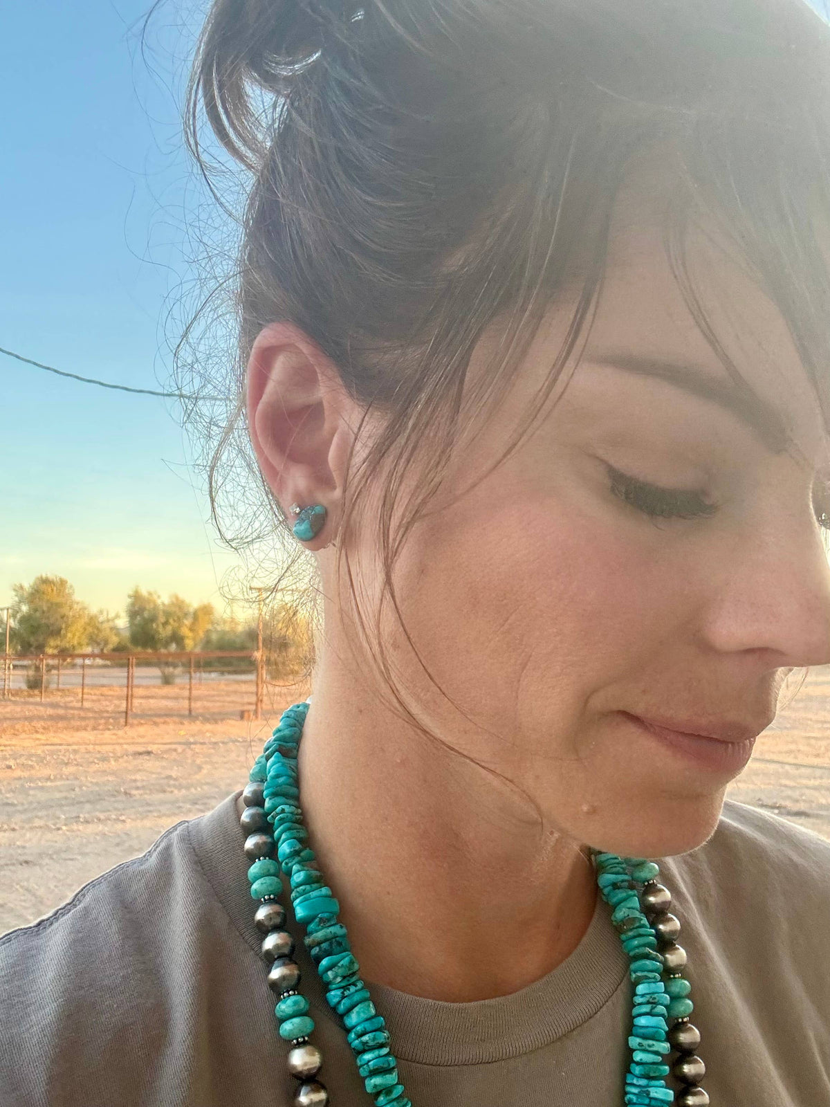 Kingman Turquoise Stud Earrings/Nugget Earrings/Western Stud