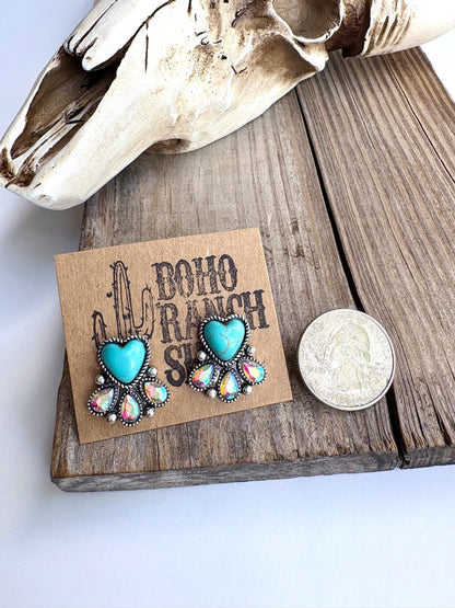 Heart Stone Stud Earrings