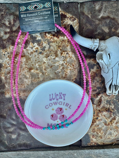 Pink Choker with Turquoise & Navajo Pearls/Western Choker