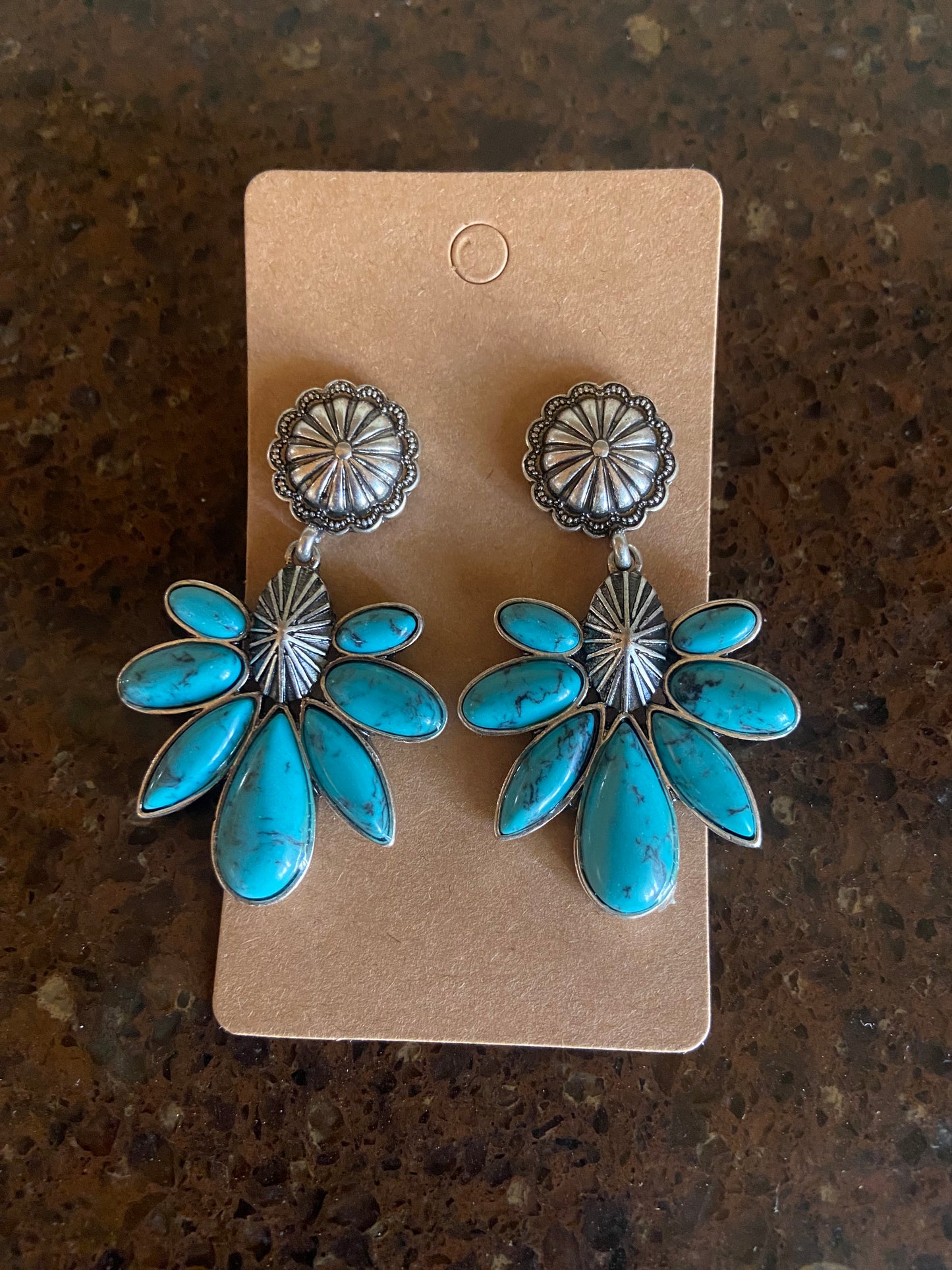 Concho with Stone Stud Earrings