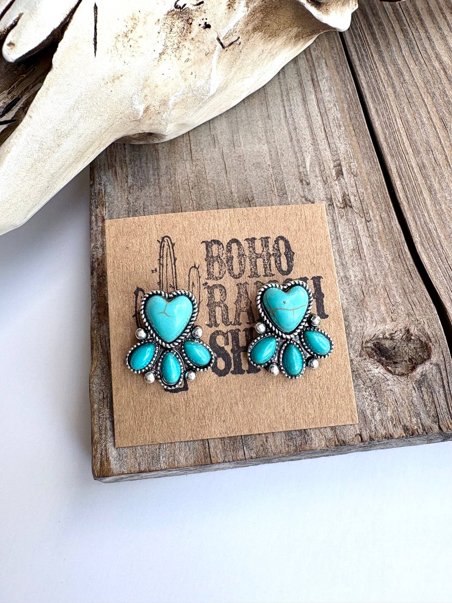 Heart Stone Stud Earrings