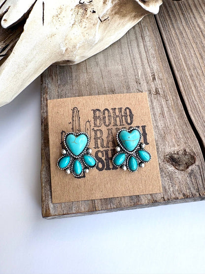 Heart Stone Stud Earrings