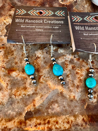 Genuine turquoise Earrings/Navajo Pearl Earrings/Boho