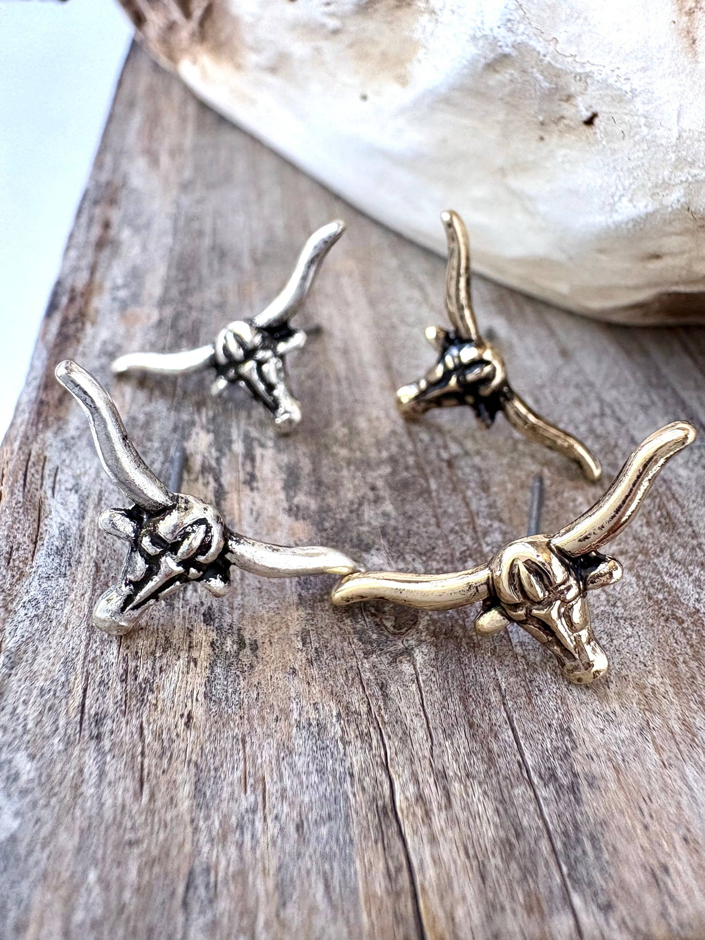 Dainty Longhorn Skull Stud Earrings