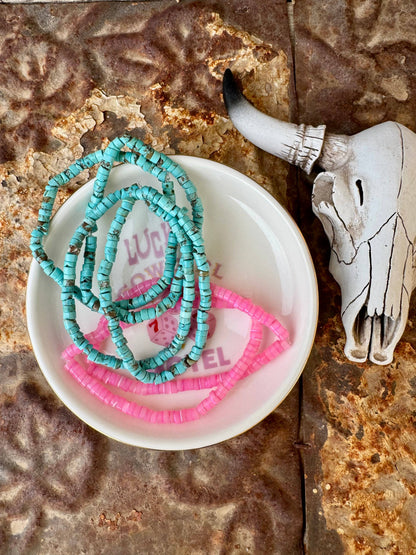 Faux Turquoise Bracelet/Pink Stacker Bracelet/Western Boho