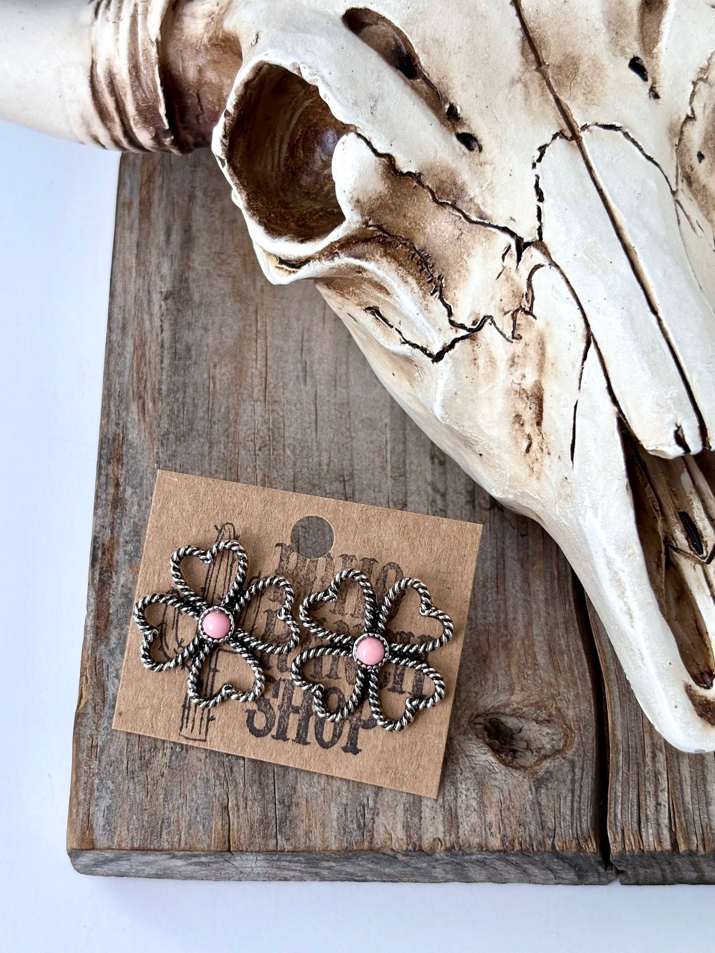 Clover with Stone Stud Earrings