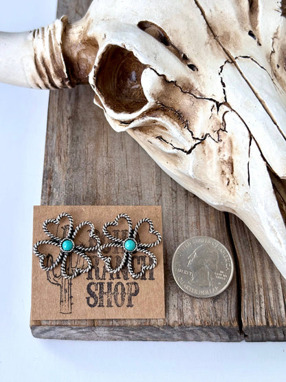 Clover with Stone Stud Earrings