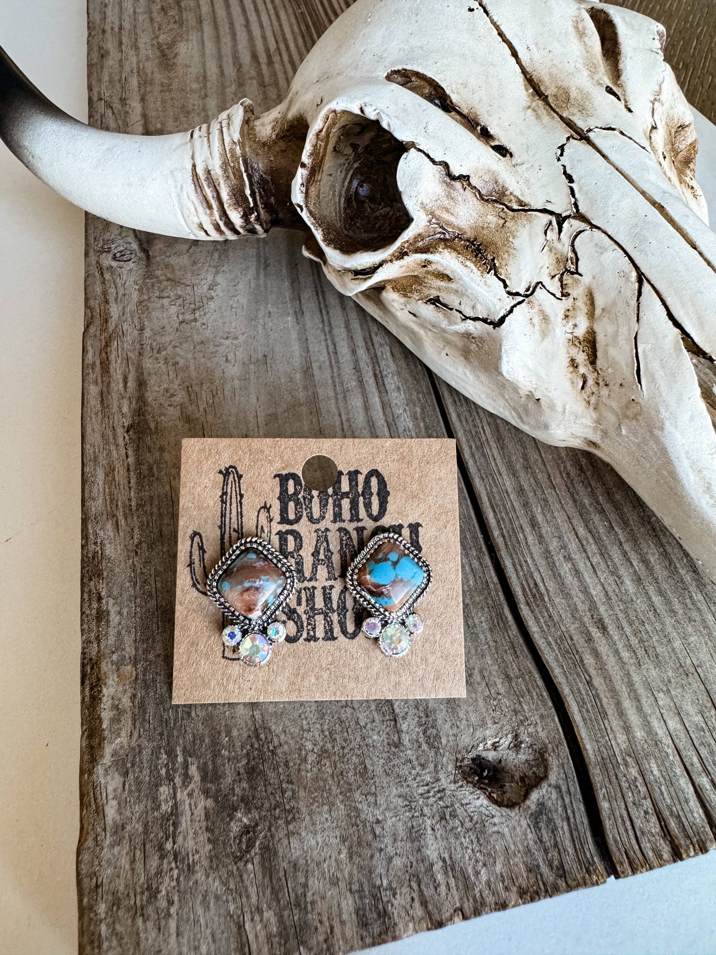 Diamond Shape Stone Stud Earrings