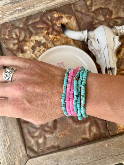 Faux Turquoise Bracelet/Pink Stacker Bracelet/Western Boho