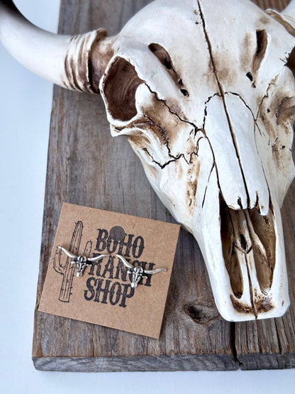 Dainty Longhorn Skull Stud Earrings