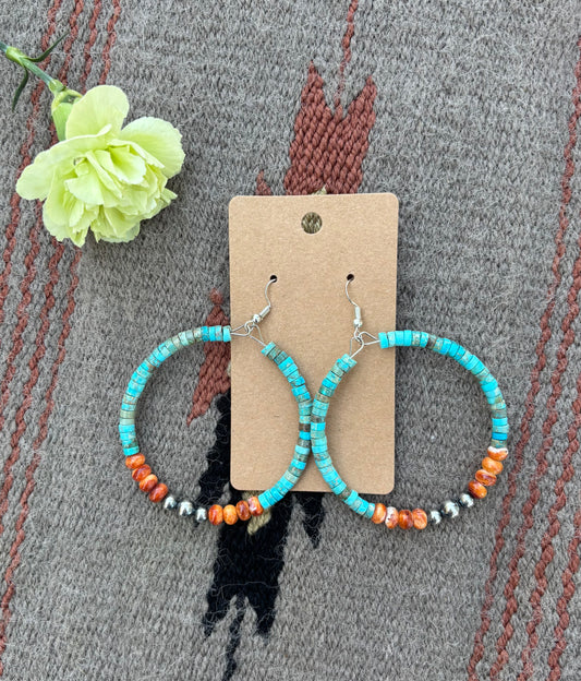 Vibrant Hoop Earrings with Sterling Silver Pearls & Spiny Oyster