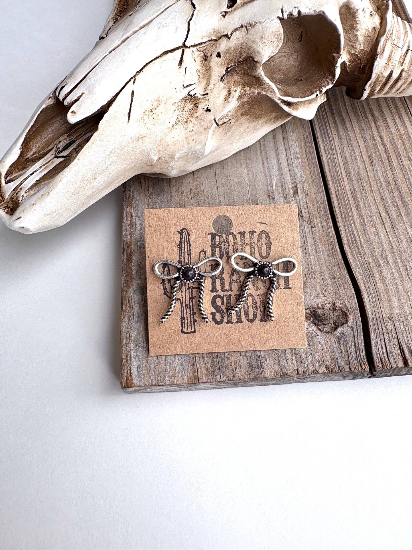 Coquette Bow Stone Stud Earrings