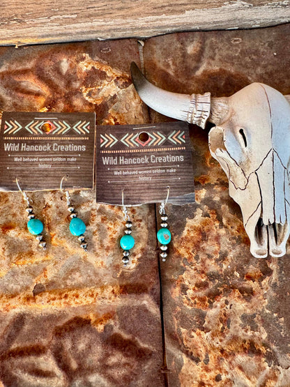 Genuine turquoise Earrings/Navajo Pearl Earrings/Boho