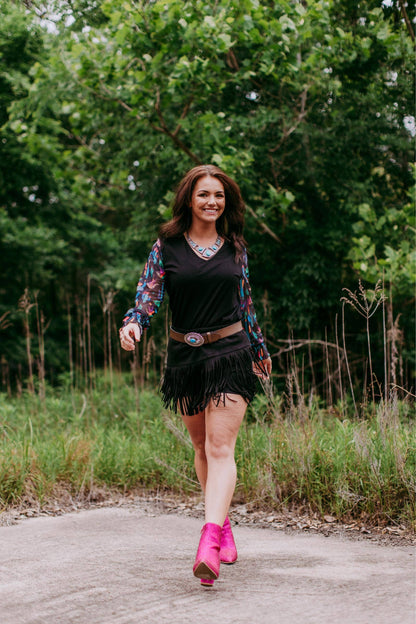 MK394 Susie V Neck Mesh Long Sleeve Top