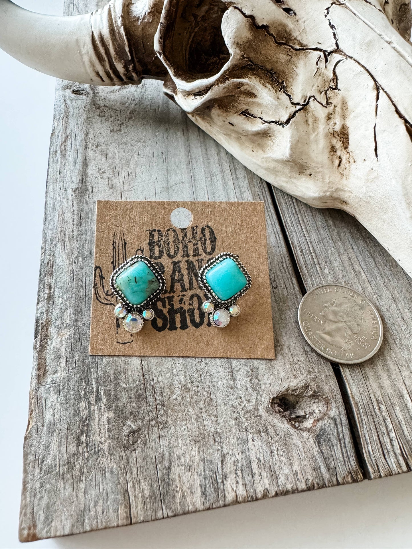 Diamond Shape Stone Stud Earrings