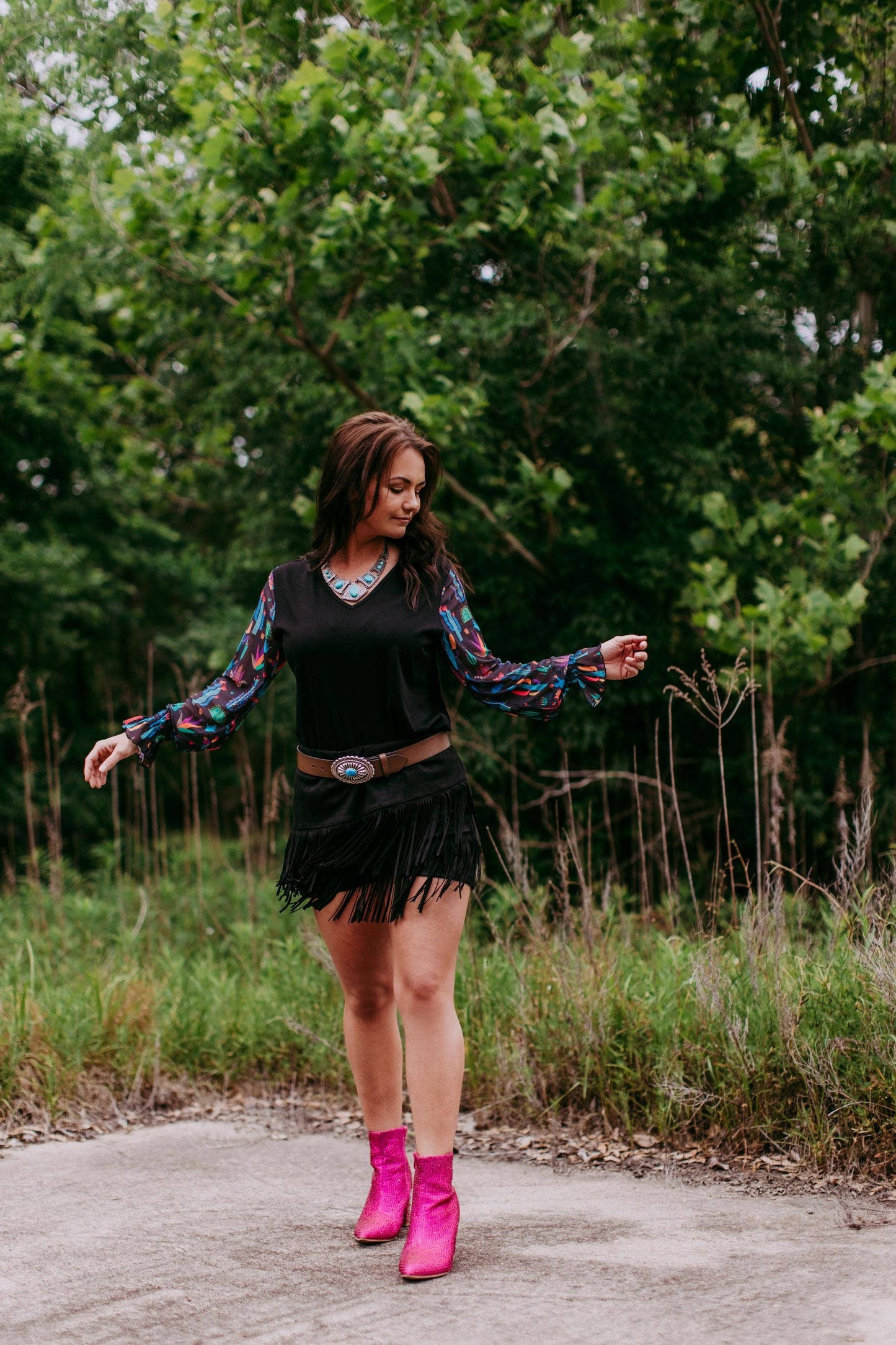 MK394 Susie V Neck Mesh Long Sleeve Top