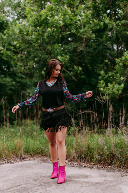 MK394 Susie V Neck Mesh Long Sleeve Top