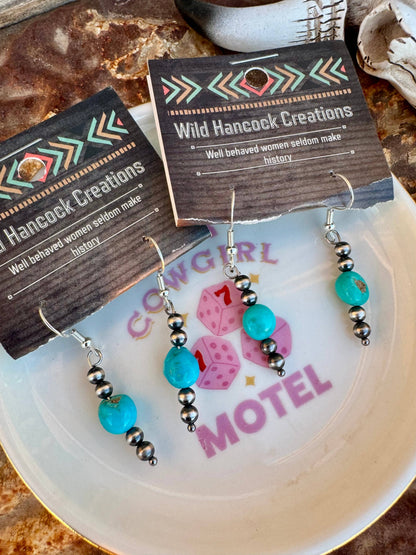 Genuine turquoise Earrings/Navajo Pearl Earrings/Boho