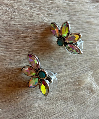 Iridescent Turquoise Floral Stud Earrings